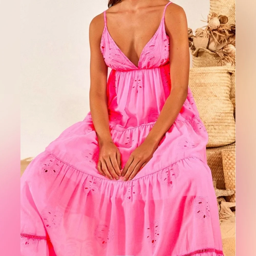 Farm Rio Neon Pink Maxi Dress, SMALL NWT - Picture 2 of 10
